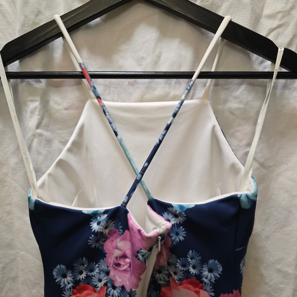 Guess Los Angeles Floral Print Apron Halter Sleeveless Mini Dress 2 Bodycon - Picture 10 of 11
